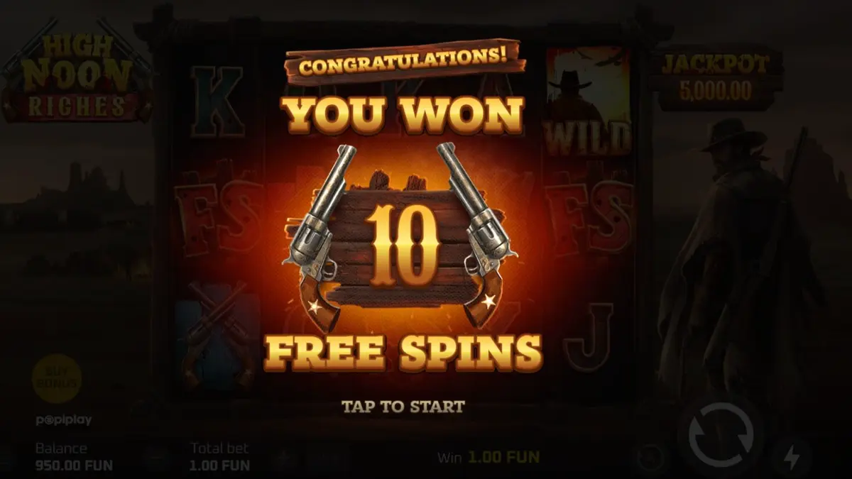 Tampilan visual slot High Noon Riches dengan tema koboi dan gurun